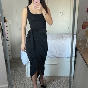 ASOS DESIGN Petite sleeveless square neck sarong skirt midi dress in black